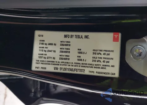 2018 Tesla Model 3 Long Range/Mid Range из США, поврежденный, VIN 5YJ3E1EA0JF077072